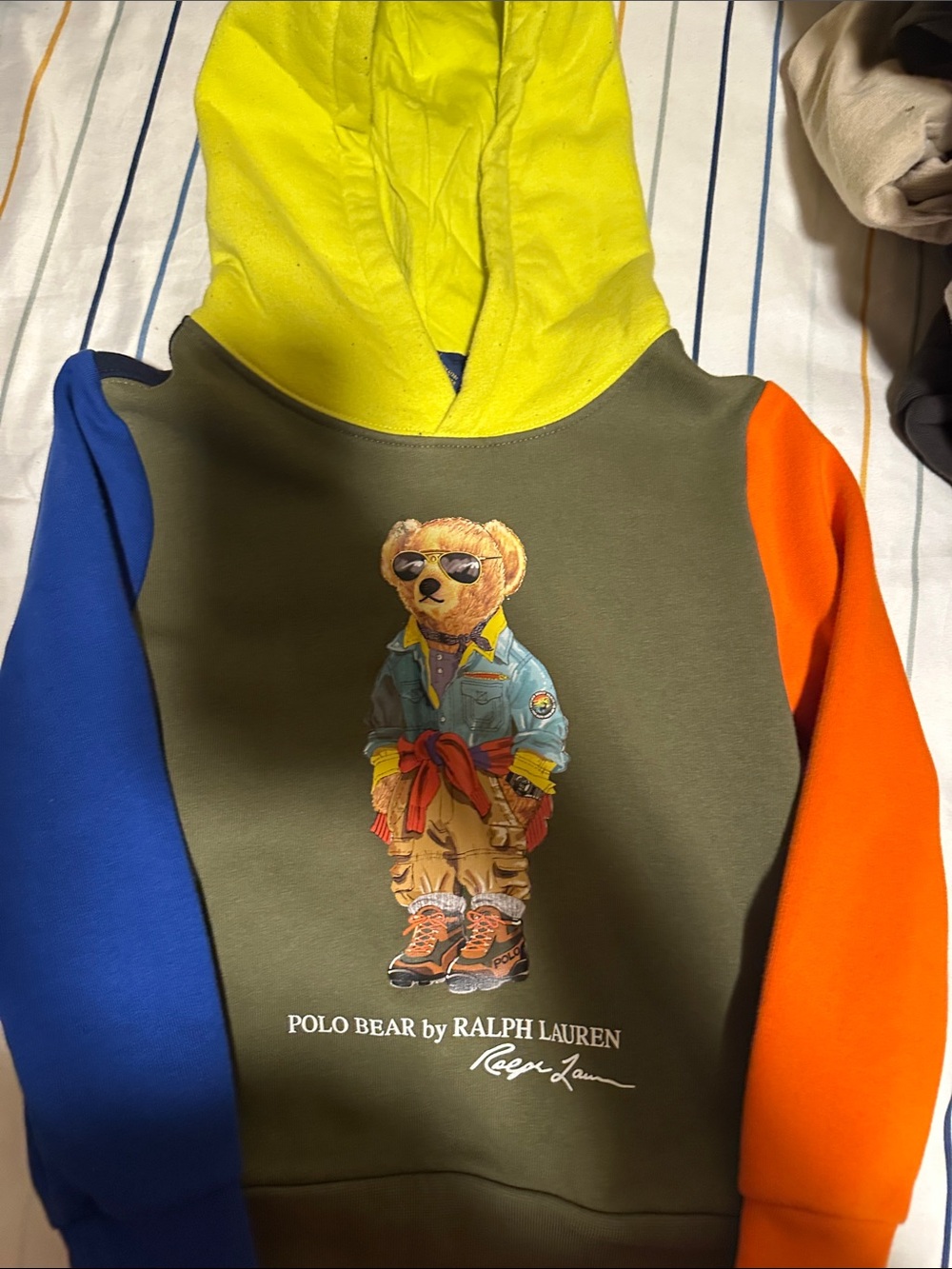 Ralph Lauren Polo Bear Colorblock Hoodie - Olive, Yellow, Blue, Orange - Picture 1 of 1